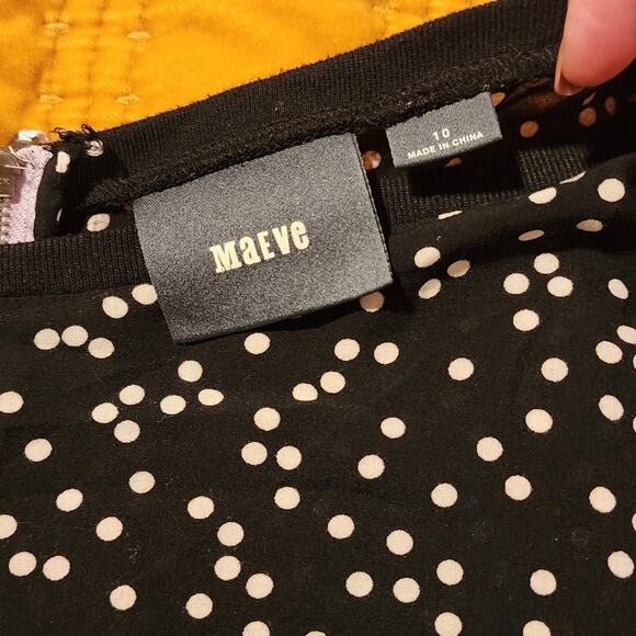 Maeve by Anthropologie Black Polka Dot Blouse | Size 10 Rayon Lightweight Top - Picture 2 of 3